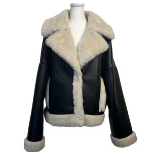 Abercrombie & Fitch Vegan Leather Shearling Aviator Jacket Black XL